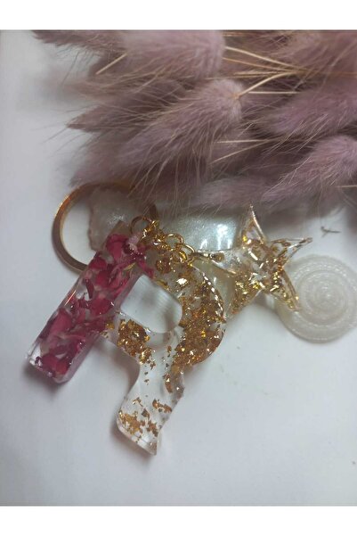 demirbasavm سلسلة مفاتيح إيبوكسي مصنوعة يدويًا حرف R