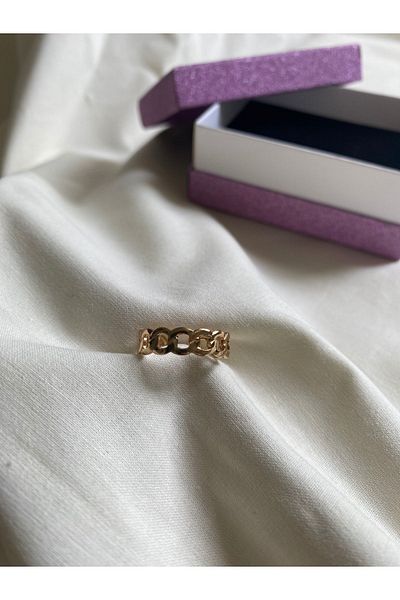Elif Butik Elegant Thin Chain Model Gold Ring - Joint Ring, Adjustable