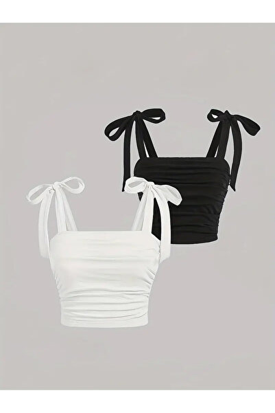 Wild Flower Літній кроп-топ на широких бретелях з подвійним бантом