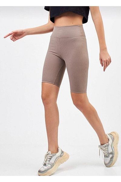 ayşem butik Къси къси панталони на райета с оребрени шевове от норка Спортни байкърски клинове с висока талия