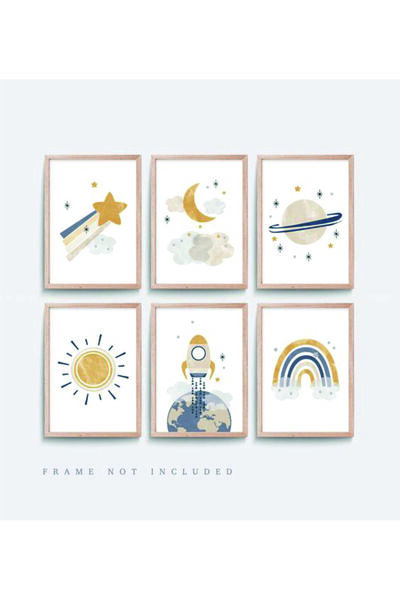 fabriflow exclusive Erkek Çocouk odası Renkl Dekorasyon 6'lı Tablo Set