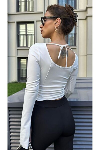 ALLEYTA Γυναικεία ισπανική μακρυμάνικη τετράγωνη μπλούζα γιακά με φουσκωτή πλάτη χαμηλού κοψίματος με λεπτομέρεια ραφής