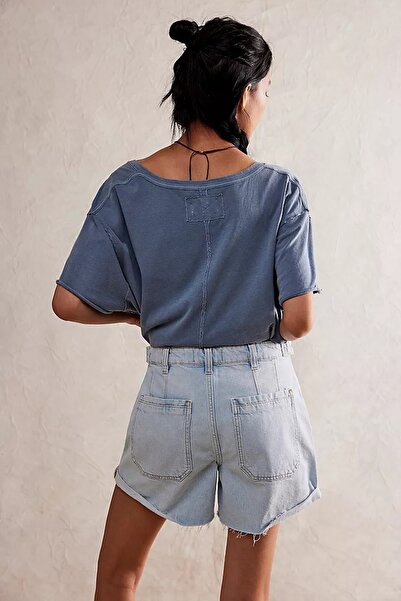 september island Buz Mavi Orta Bel Denim Şort