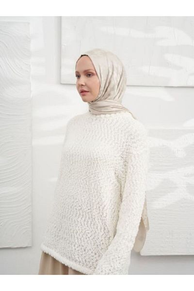 ARMANDA Italian Jacquard Houndstooth Pattern Shawl - Stone
