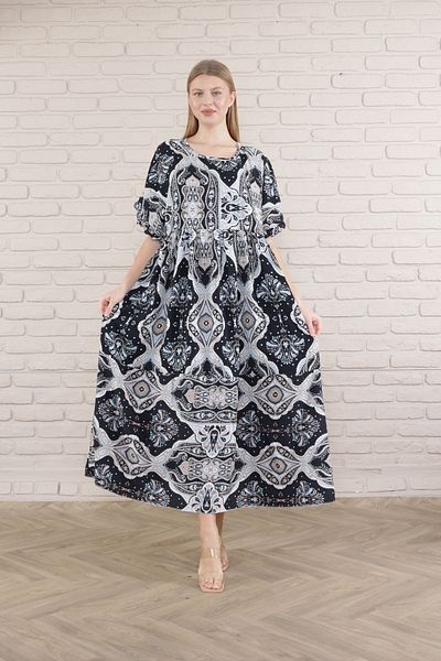 mervemoda Γυναικείο κοντομάνικο καλοκαιρινό υφαντό φόρεμα βισκόζης