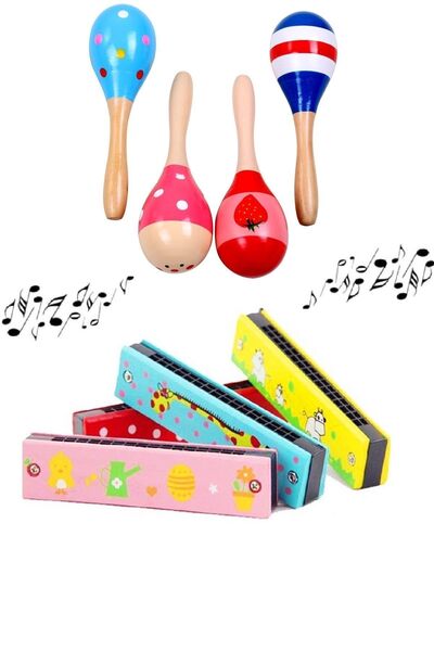 AyasEğiticiOyuncak 2'li Müzik Seti Ahşap Mızıka - Ahşap Marakas