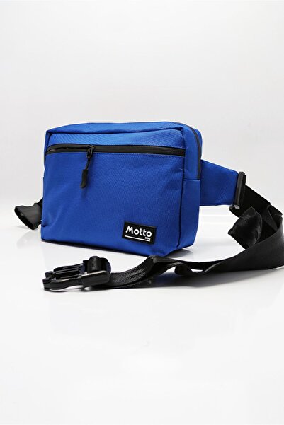 MottoBag Klasik Mavi Unisex Waterproof Fermuarlı 2 Ana Bölmeli Bel Çantası & Omuz Çantası