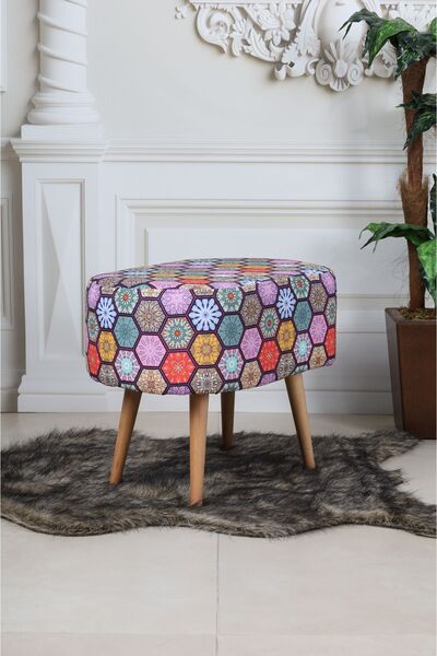 PufyHome DEFNE MOZAİK GÜRGEN AYAKLI ÇOK AMAÇLI RAHAT GENİŞ OVAL PUF KOLTUK