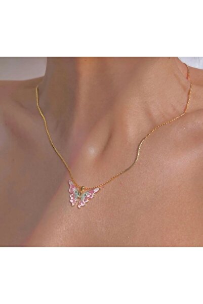 Asia by Leuvoié Altın Kaplama Renkli Mineli Kelebek Kolye