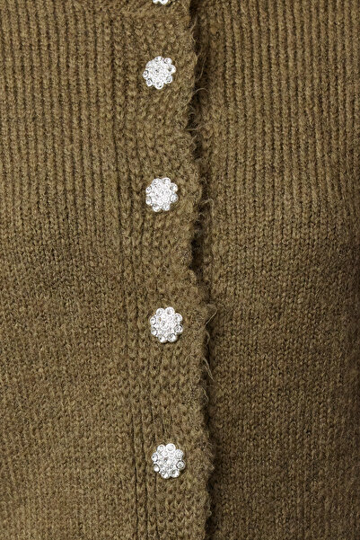 Trendyol Collection Khaki Soft Texture Jewel Kurtka z guzikami Wygląda jak dzianinowy kardigan TWOAW21HI0034