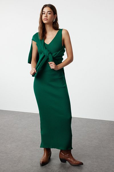 Trendyol Collection Σετ Πουλόβερ και Φόρεμα Πράσινο Μίντι Πλεκτό - TWOAW25EL00060
