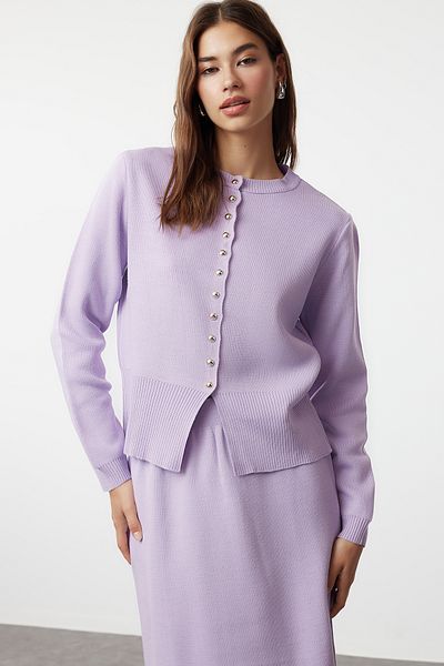 Trendyol Modest Lilac Knitwear Cardigan and Skirt Set - Button Detailed TCTAW25US00014