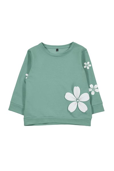 TRENDYOLKIDS Mint Girl's Thin Floral Patterned Seasonal Knitted Sweatshirt - Tkdaw25sw00001