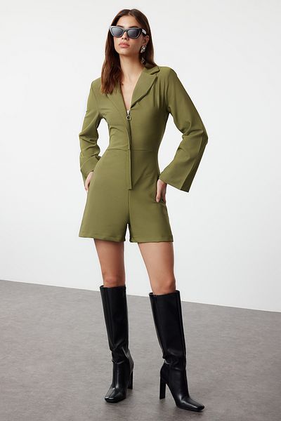 Trendyol Collection Khaki Jacket Collar Zipper Detail Jumpsuit Twoaw24Tu00034