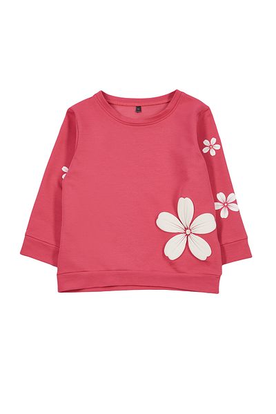 TRENDYOLKIDS Girl's Fuchsia Seasonal Sweatshirt - Thin Floral Pattern Tkdaw25sw00001