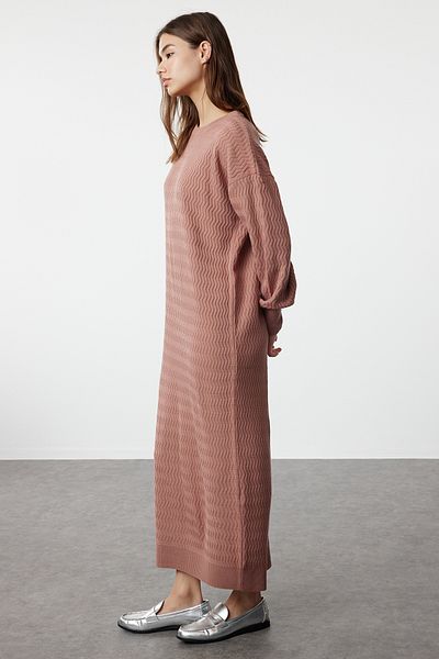 Trendyol Modest Πλεκτό φόρεμα με σχέδιο αποξηραμένο τριαντάφυλλο - TCTAW25EB00003