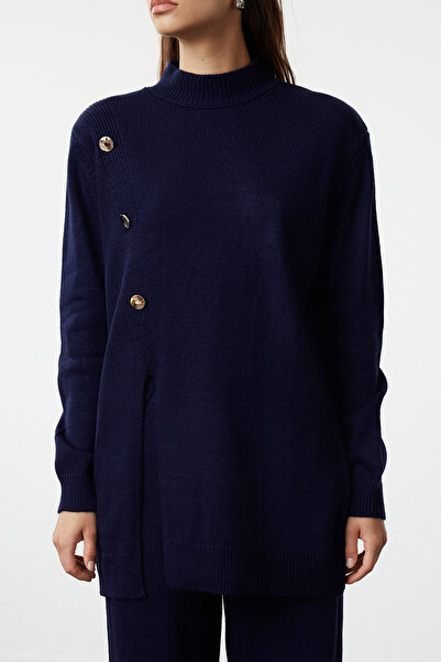 Trendyol Modest Sötétkék kötöttáru pulóver és nadrág szett - Gomb részletes TCTAW25US00017