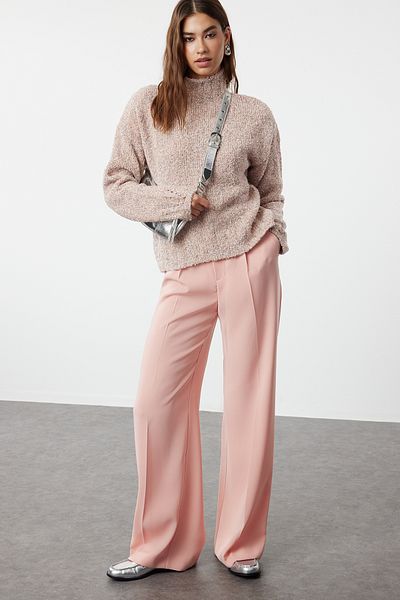 Trendyol Collection Pulover din tricotaje cu textura moale din bumbac - Pudra TWOAW25KZ00005