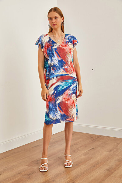 Olalook V-Neck Digital Printed Knitwear Summer Dress - ELB-19002227