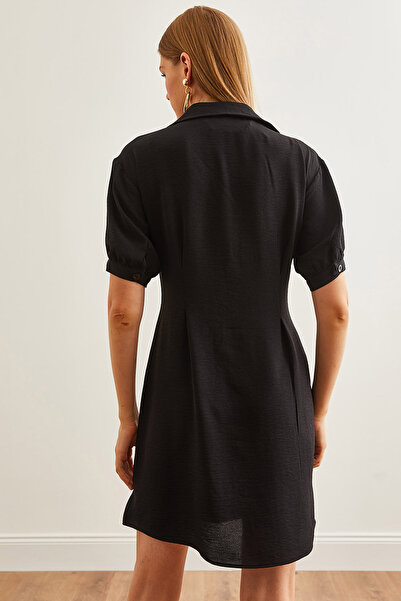 Olalook Black Mini Shirt Dress - Waist Drawstring Detail, ELB-19002237