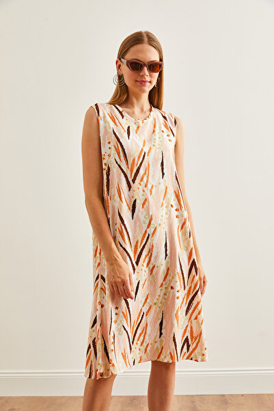 Olalook Leaf Powder Viscose Dress - Drop Back, Bell Woven, ELB-19002231