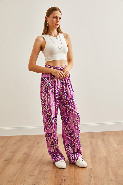 Olalook Purple Drop Viscose Palazzo Trousers - Waist Lace, Patterned PNT-19000287