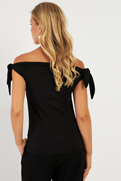 Cool & Sexy Schwarze Bluse mit Schulterschnürung für Damen EY2851