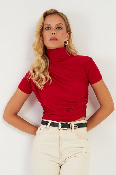 Cool & Sexy Red Gathered Women's Blouse - LPP1287
