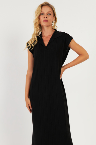 Cool & Sexy Kadın Siyah Triko Midi Elbise KZ3238