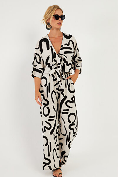 Cool & Sexy Vászonkészlet - Fekete-Ecru mintás nadrág, GÇ171