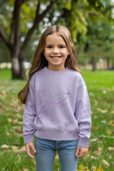 TRENDYOLKIDS Lilac Girl's Thin Floral Patterned Seasonal Knitted Sweatshirt - Tkdaw25sw00001
