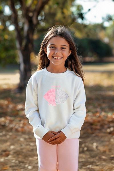 TRENDYOLKIDS Ecru*004 - Girl's Thin Heart Patterned Seasonal Knitted Sweatshirt Tkdaw25sw00001