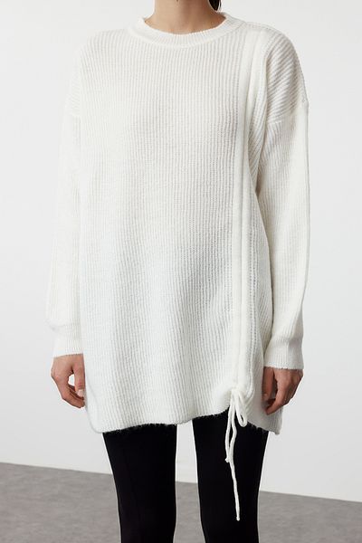 Trendyol Modest Thessaloniki Knitted Ecru Knitwear Svetr - Stahovací šňůrka Detailní TCTAW25AK00001