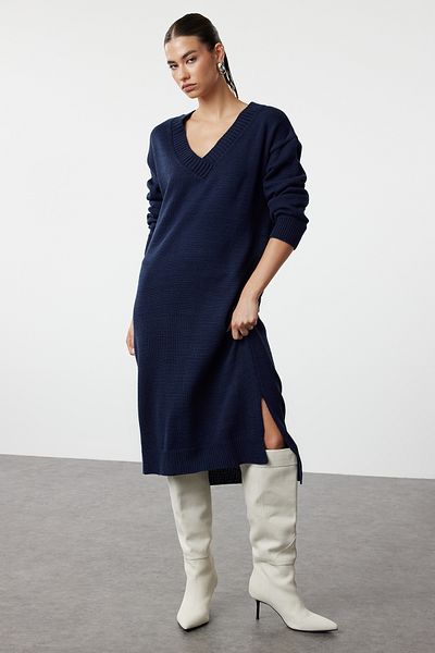 Trendyol Collection Φαρδιά εφαρμογή Navy Blue Maxi Πλεκτό Φόρεμα - TWOAW23EL00642