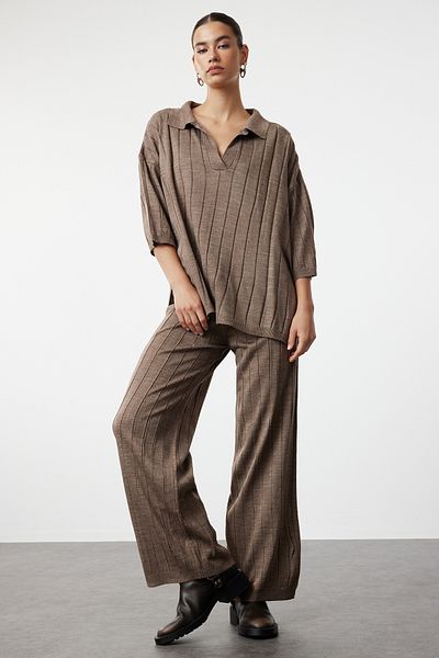 Trendyol Collection Mink Color Corded Knitwear Set - Lower and Upper Set TWOSS23AU00029