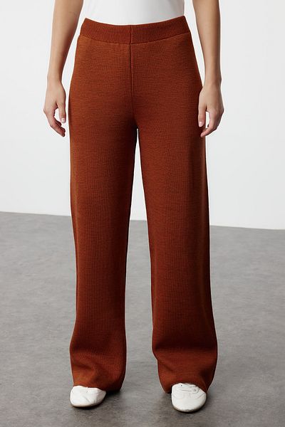 Trendyol Modest Cinnamon Patterned Knitwear Cardigan and Trousers Set - Balloon Sleeve TCTAW25US00007