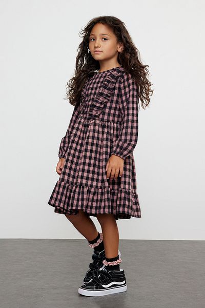TRENDYOLKIDS Rosa Mädchenkleid mit Karomuster und Karomuster TKDAW25EL00004