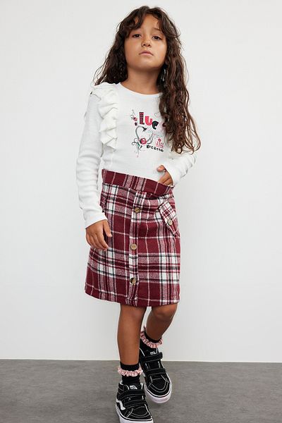 TRENDYOLKIDS فستان بناتي منقوش بكشكشة إكرو - TKDAW25EL00005