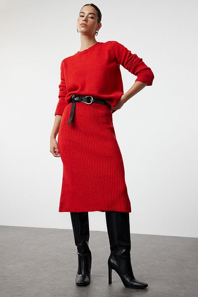 Trendyol Collection Puha textúrájú piros kötöttáru öltöny - TWOAW23AU00217
