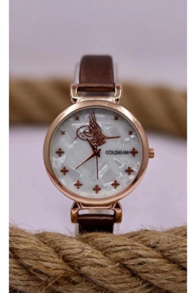 m melisa hediyelik Kahverengi Deri Kordonlu Osmanlı Tura Desenli Kadın Kol Sa...