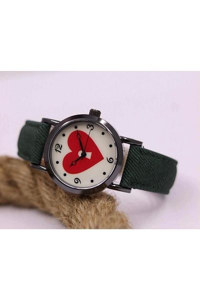 Spectrum Green Color Canvas Cord Heart Love Pattern Lover Women's Wristwatch Mls-1115