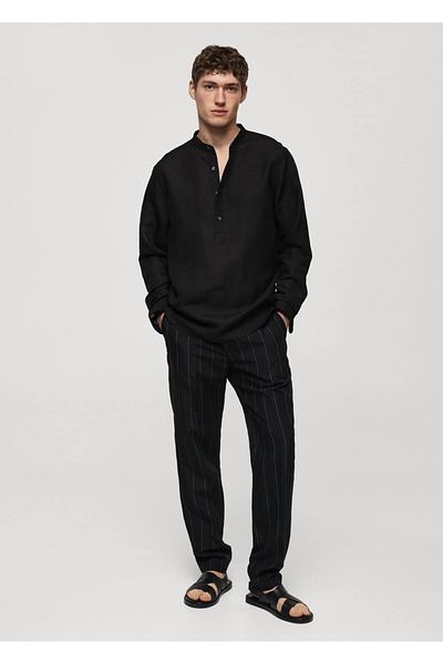 MANGO Man Λινό πουκάμισο κανονικής εφαρμογής με γιακά μανταρίνι