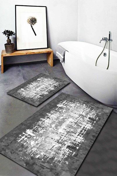 CAPPİO HALI Set de covoare din 2 piese cu model alb pe bază gri (60x100/40x60) - Cp81