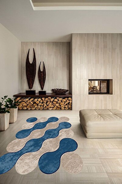 WOOLLY HOME COLLECTİON Bulut Desenli Lacivert Vizon Lazer Kesim Halı Wly347