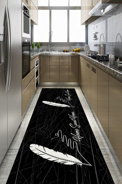 CAPPİO HALI Tüy Desenli Home Sweet Home Yazılı Halı (Makinada Yıkanabilir Kay...