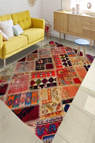CAPPİO HALI Patchwork Renkli Halı (makinada Yıkanabilir Kaymaz Deri Taban) - ...