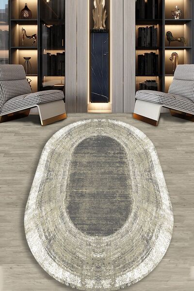 CAPPİO HALI Kahverengi Gri Eskitme Desenli Oval Halı