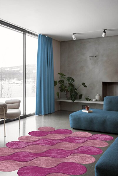 CAPPİO HALI Bulut Desenli Pembe Lazer Kesim Halı (makinada Yıkanabilir Kaymaz...