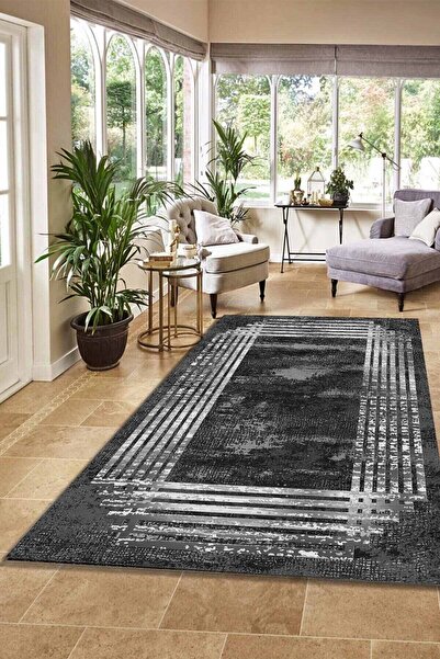 CAPPİO HALI Merdiven Desen Gri Eskitme Halı Makinada Yıkanabilir Kaymaz Dot T...