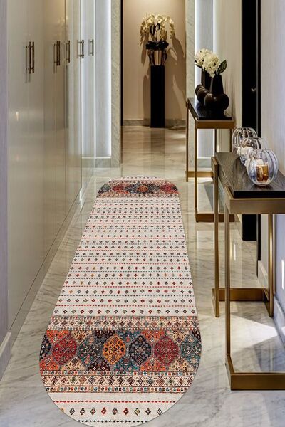 ESTA HALI Krem Afgan Desenli Oval Halı (makinada Yıkanabilir Dot/keçe Taban) ...